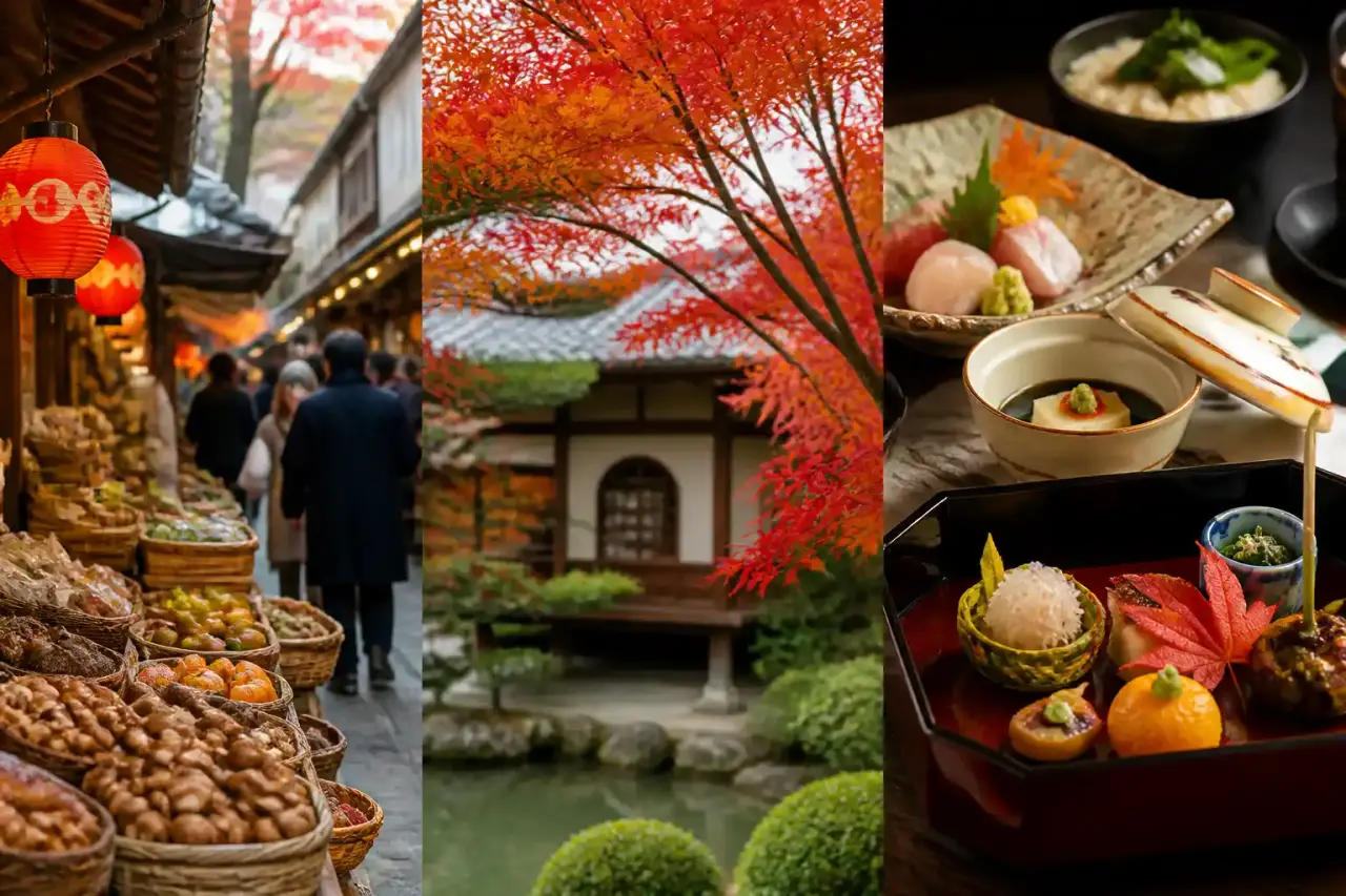 Kyoto en automne, table élégante et spécialités japonaises de saison