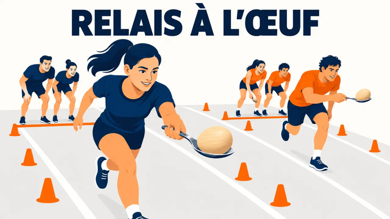 Jeux pour olympiades : relais à l’œuf avec cuillères et plots
