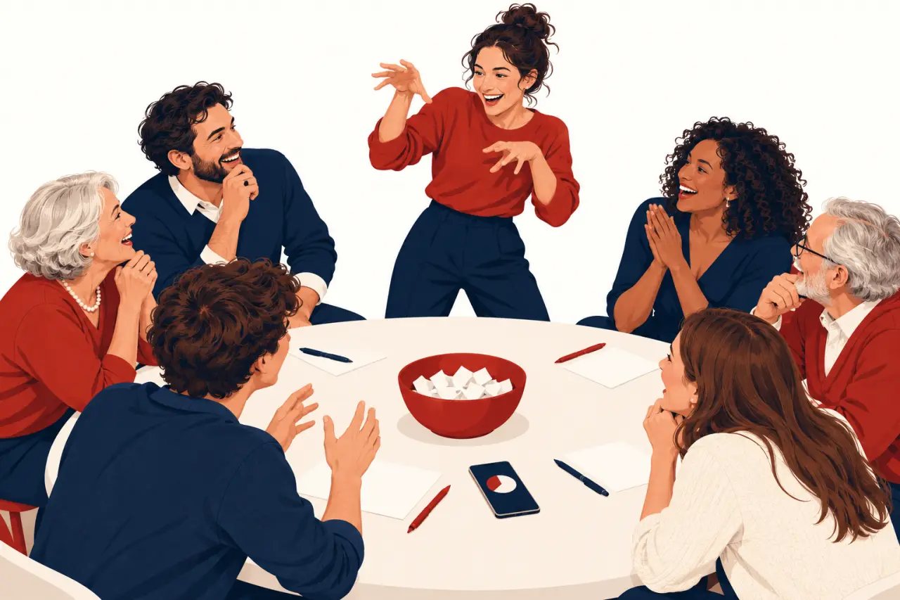 Jeux pour le Nouvel An : partie de devinettes en équipes autour d'un bol de papiers