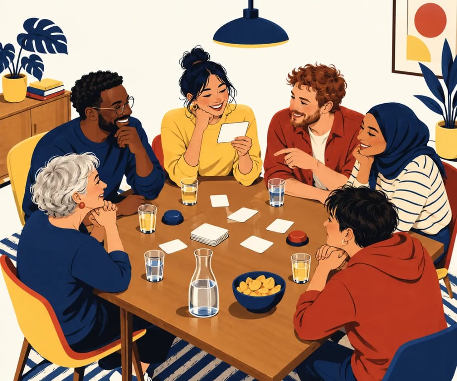 Soirée entre amis à la maison autour d’un blind test musical