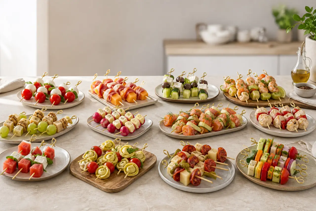 12 idées de brochettes froides pour l’apéritif à préparer d’avance sans perdre le croquant