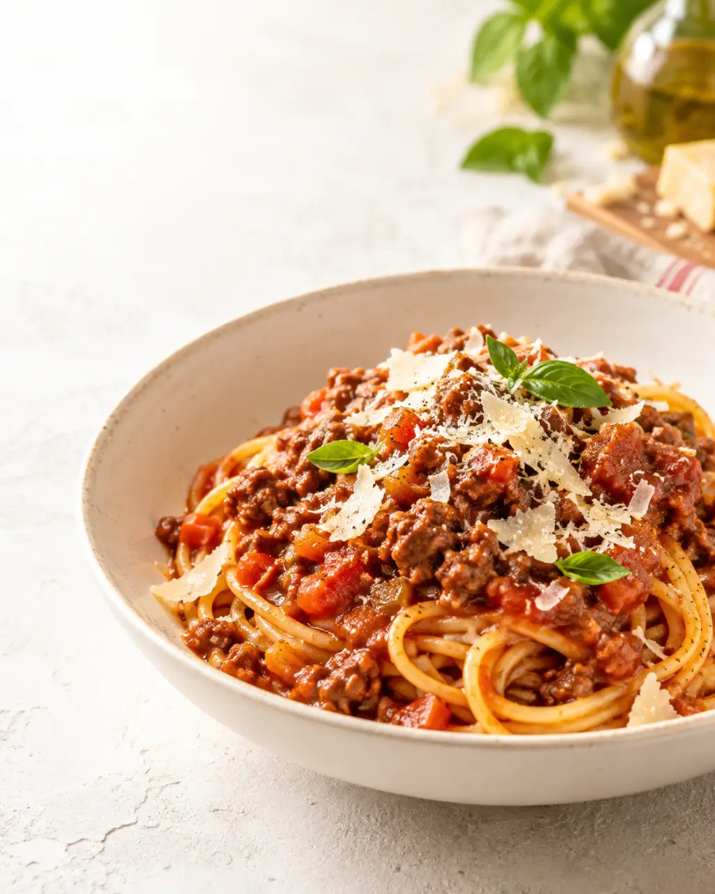 Crock pot recette de sauce bolognaise servie avec des spaghetti et du parmesan