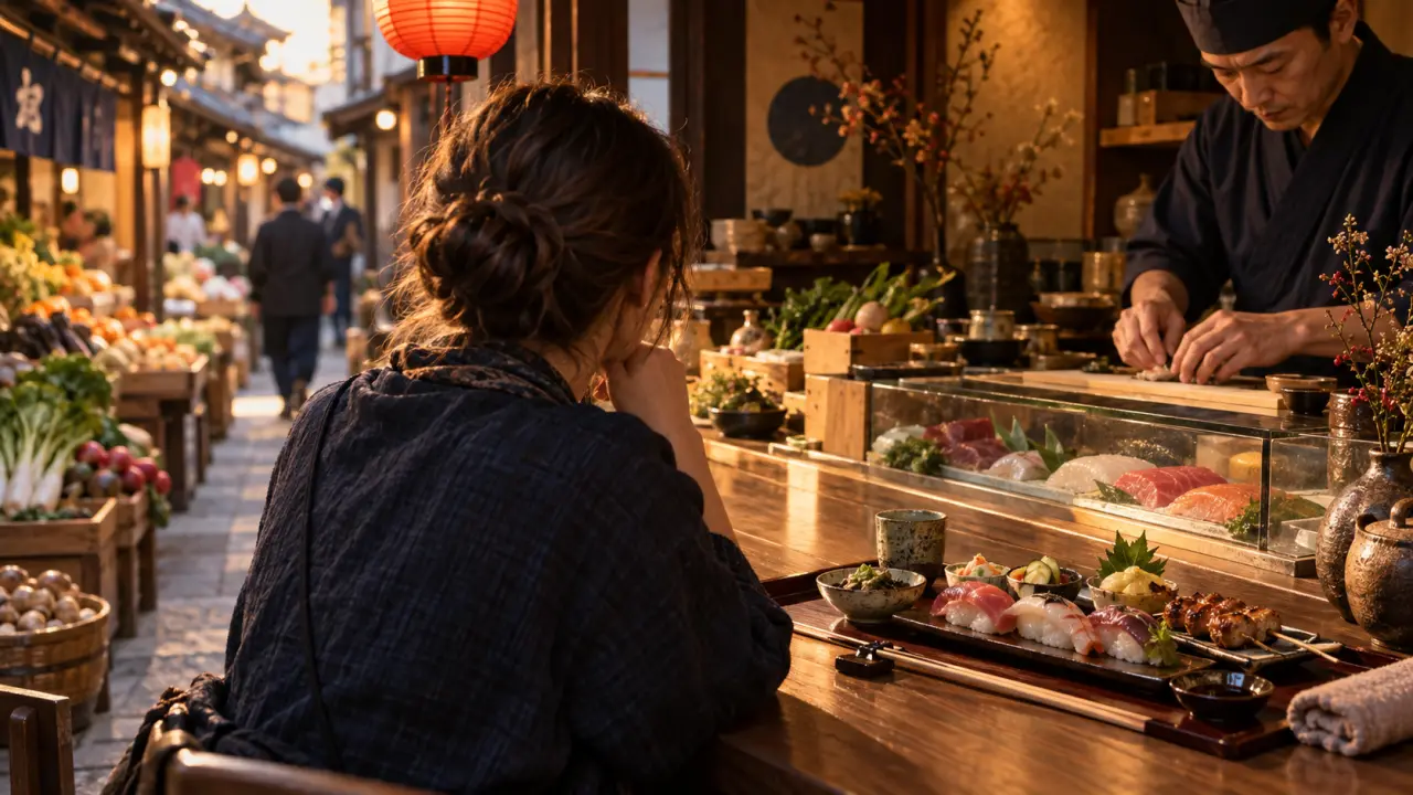 Table japonaise garnie de spécialités traditionnelles et de produits de saison