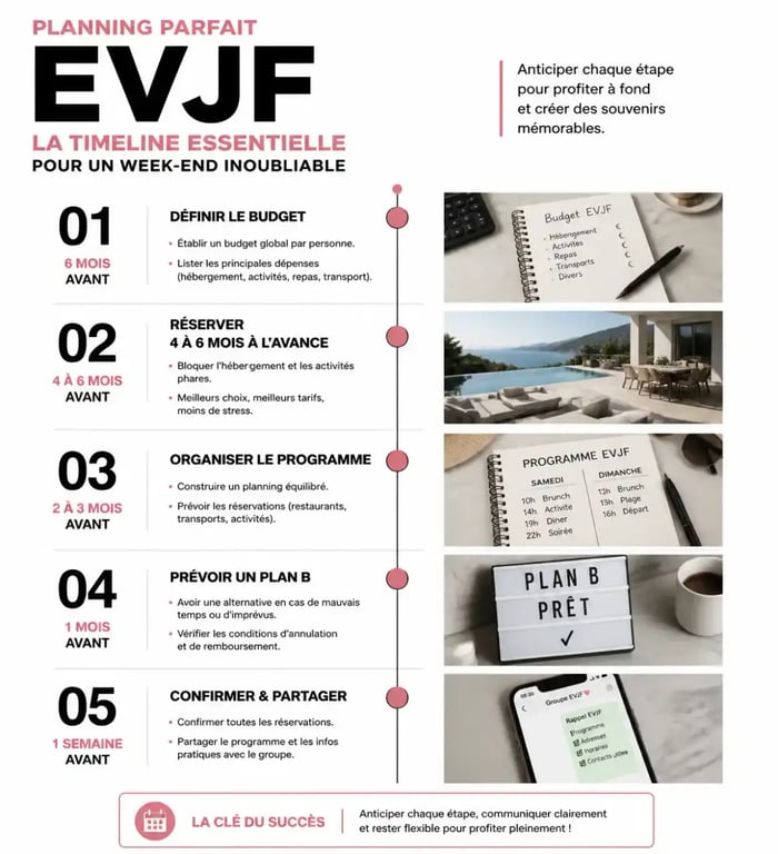 Chronologie de planification pour une activité pour EVJF réussie.