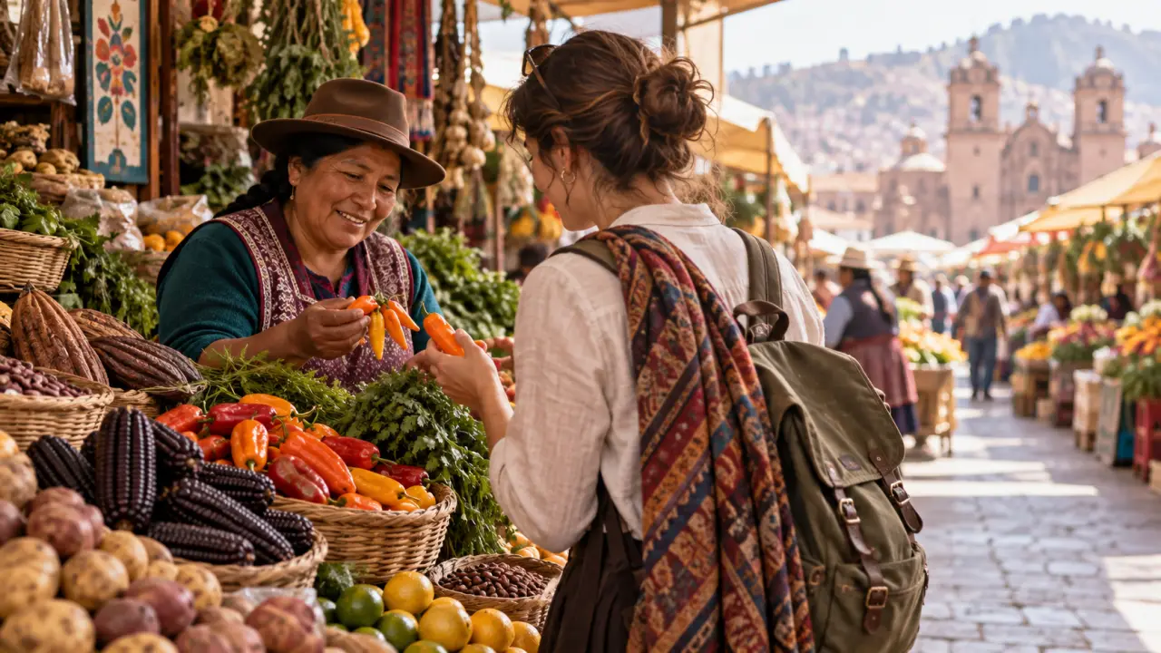 Étals colorés d'un marché traditionnel de Lima au Pérou